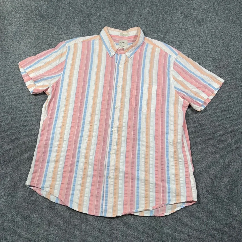 J. Crew Slim Seersucker Button Down Shirt Mens XL Striped Multi Color Beach Prep